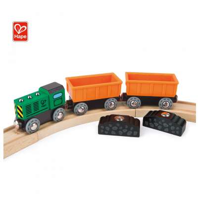 HAPE Education Toys Diesel Freight Train Wooden Natural Wood Train  Set For Kids