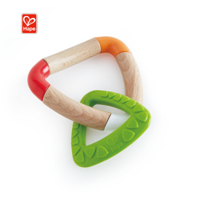 New Arrivals Natural Wooden Double Triangle teether Silicone And Beech Wood Rattle Teether For Baby