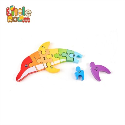 High Quality Dolphin Animal shaped number wooden puzzle,Number jigsaw puzzle